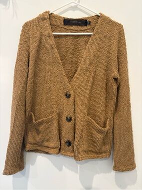 Cozy Textured Tan Button-Front Cardigan